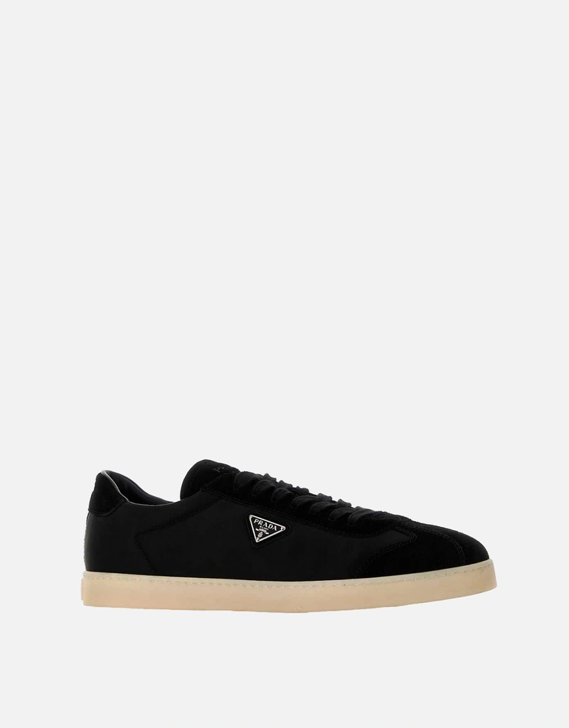 Prada メンズ ブラック Re-Nylon とスエード スニーカー () IFCHIC.COM