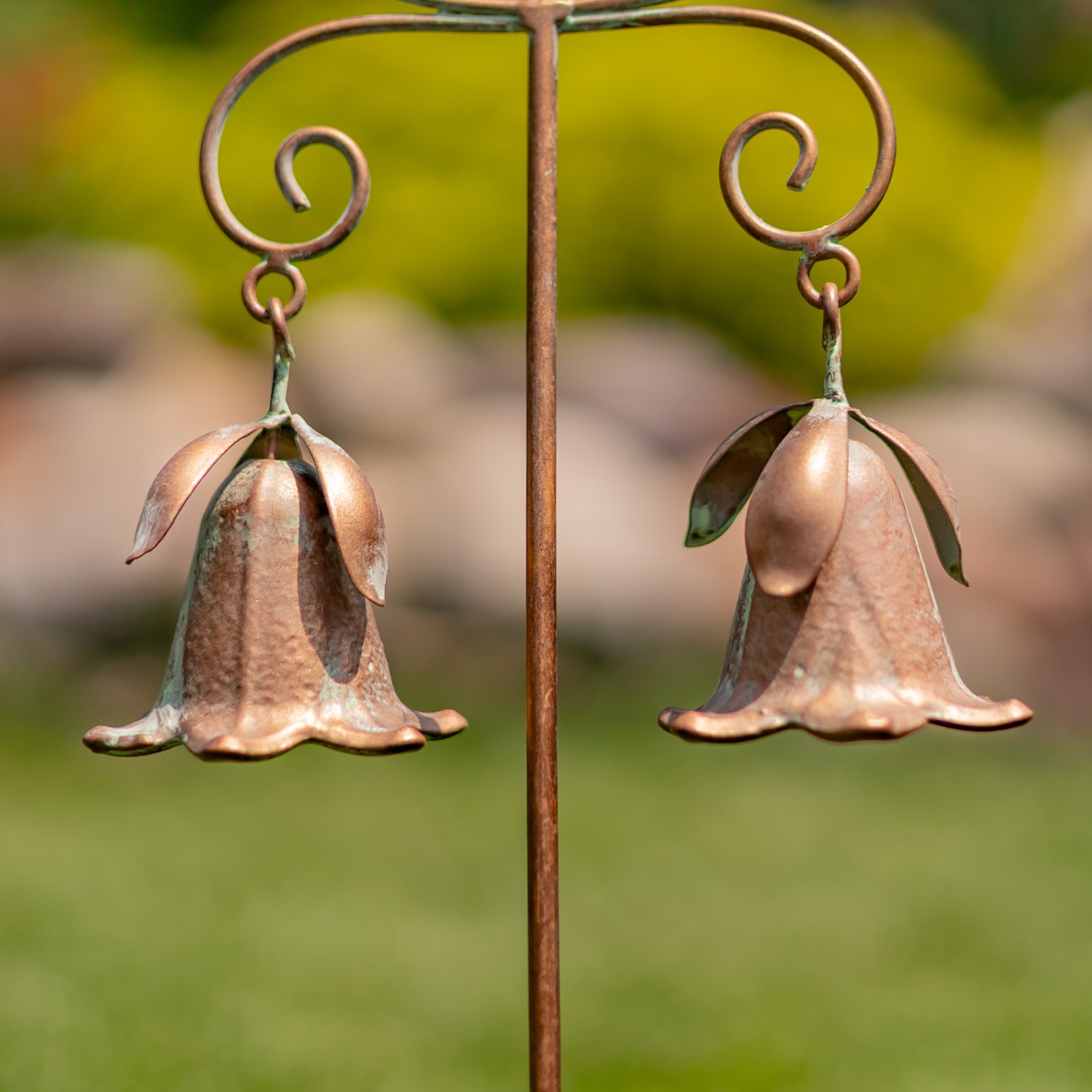 Set of 3 Assorted Ornate Iron Cross Garden Stakes with Dangling Bells