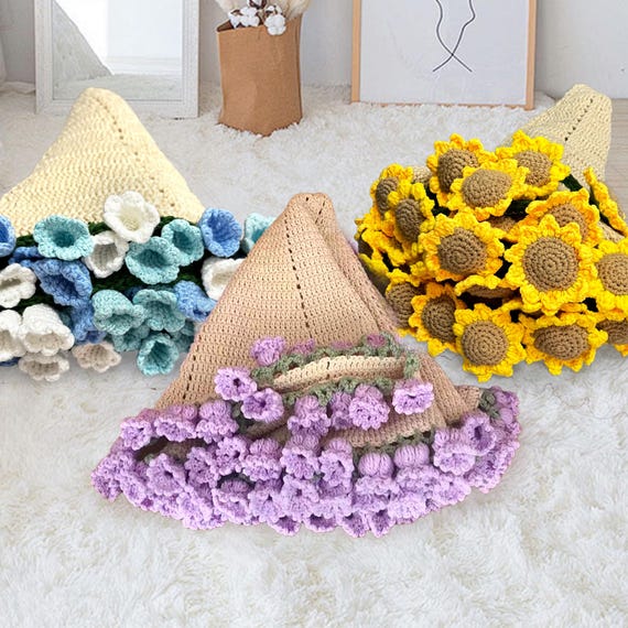 手作りのかぎ針編みのスズランブランケット、バラの花束ブランケット