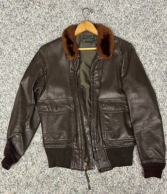 VINTAGE MEN'S TYPE G-1 CHOCOLATE BROWN LEATHER FLIGHT JACKET 38