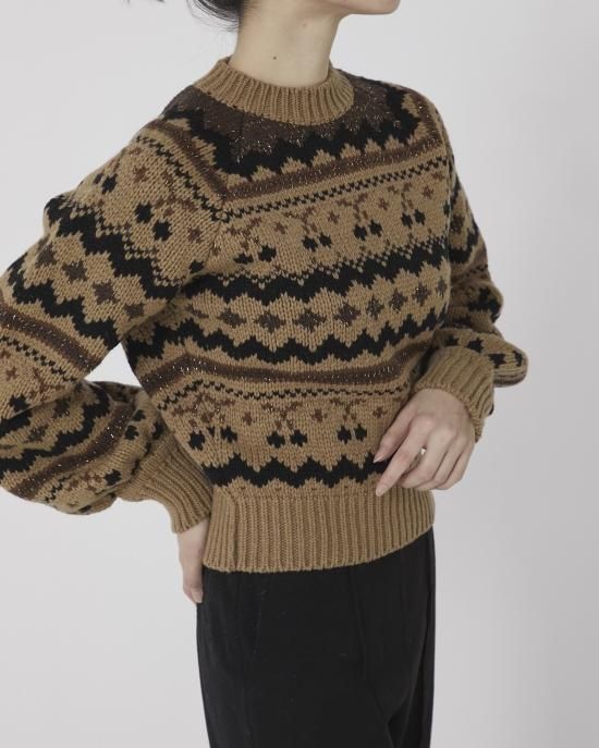 チェリージャガードニット(キャメル) - seventen