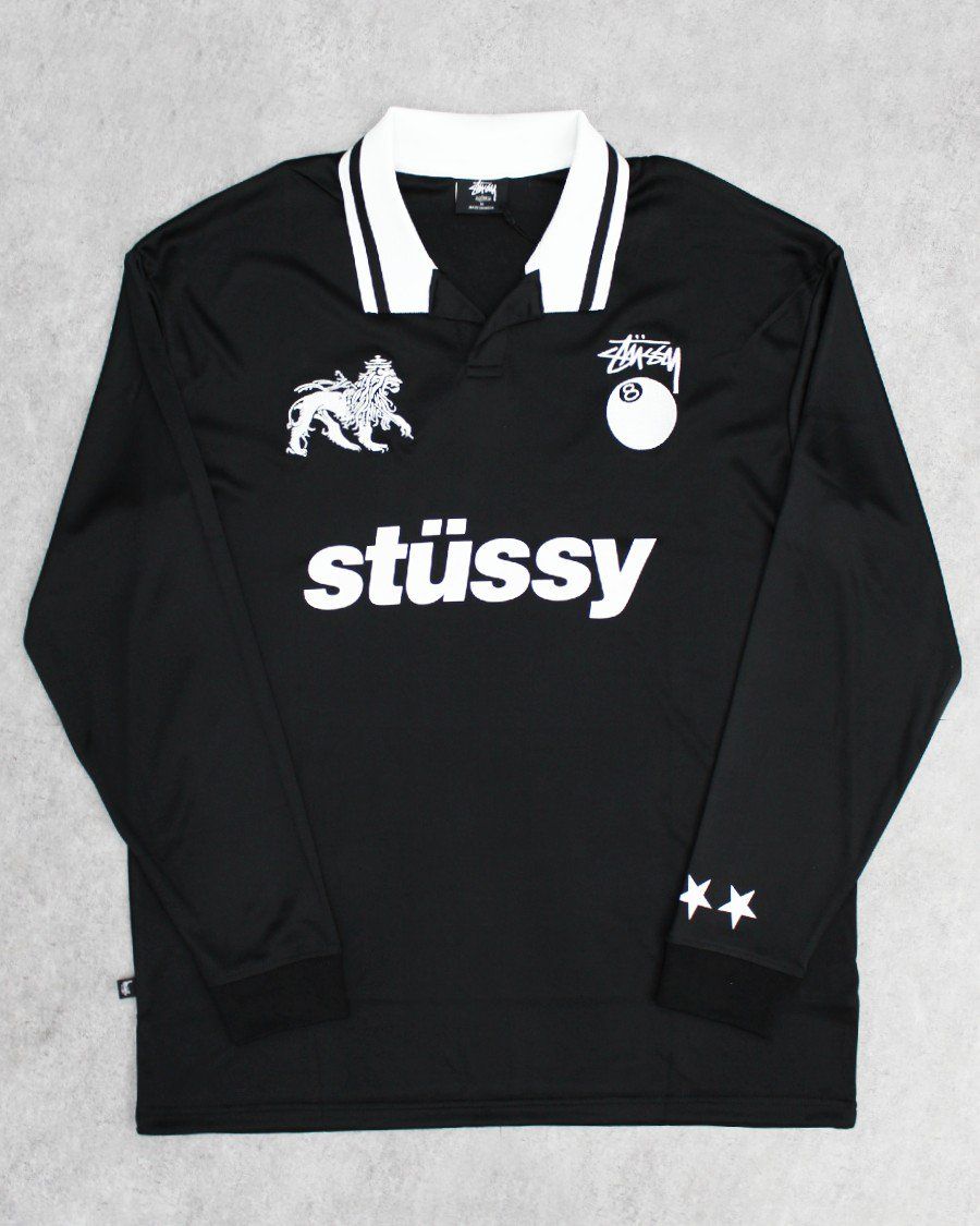 STUSSY Football L/S T-Shirt - Black ステューシーフットボールポロT
