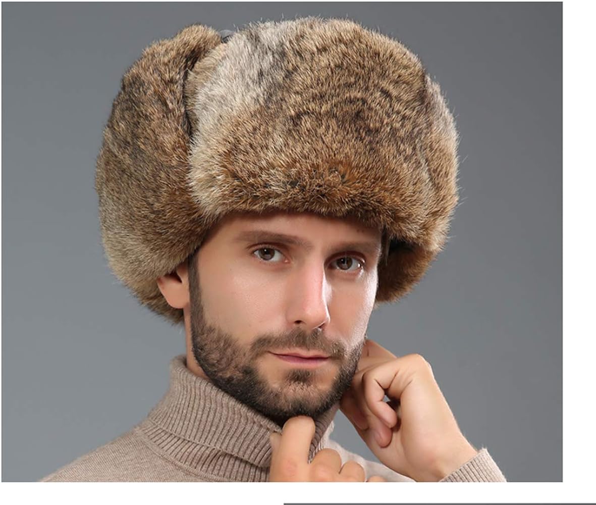 Amazon.com: Men Genuine Rabbit Hair Russian Ushanka Winter Hats