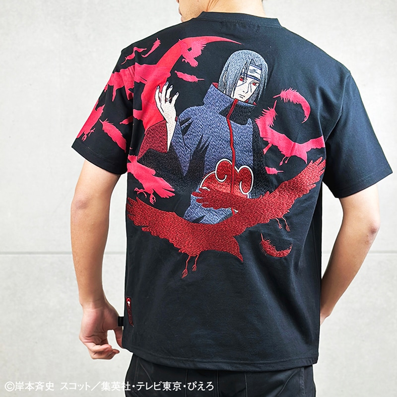 絡繰魂 × NARUTO うちはイタチ 暁 柄 刺繍 半袖 Tシャツ （ 242004