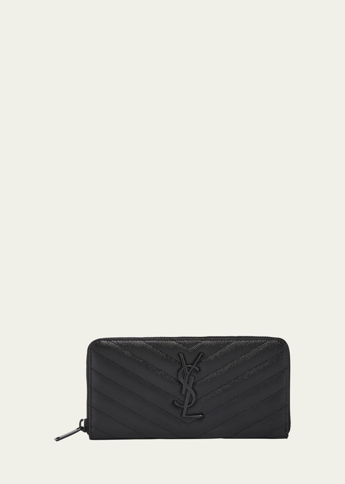Saint Laurent YSL Monogram Large Zip Wallet in Grained Leather