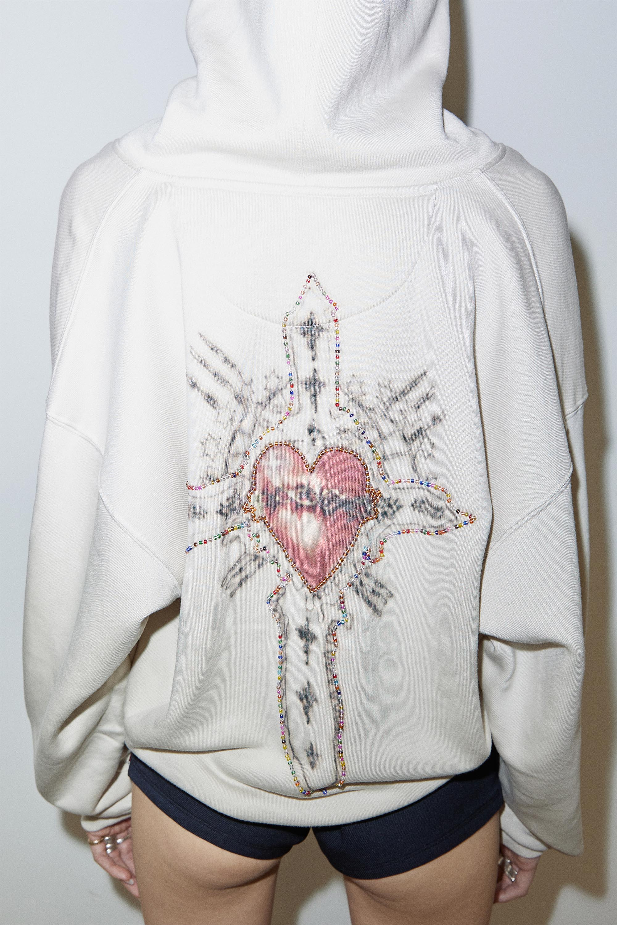 Beaded Saint Hoodie Zip-Up Dirty White – Sculptor