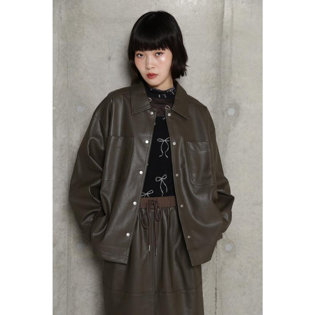ローズバッド ROSE BUD フェイクレザージャケット （カーキ