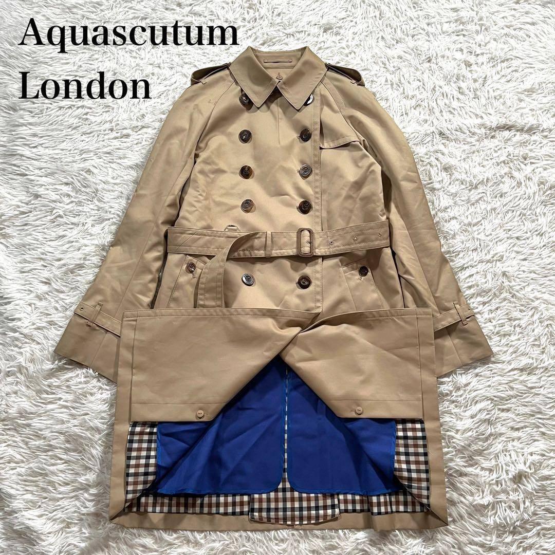 試着のみ✨アクアスキュータム　トレンチコート　ブルー　青　ライナー　ベルト 試着のみ✨ アクアスキュータム トレンチコート ブルー 青 ライナー