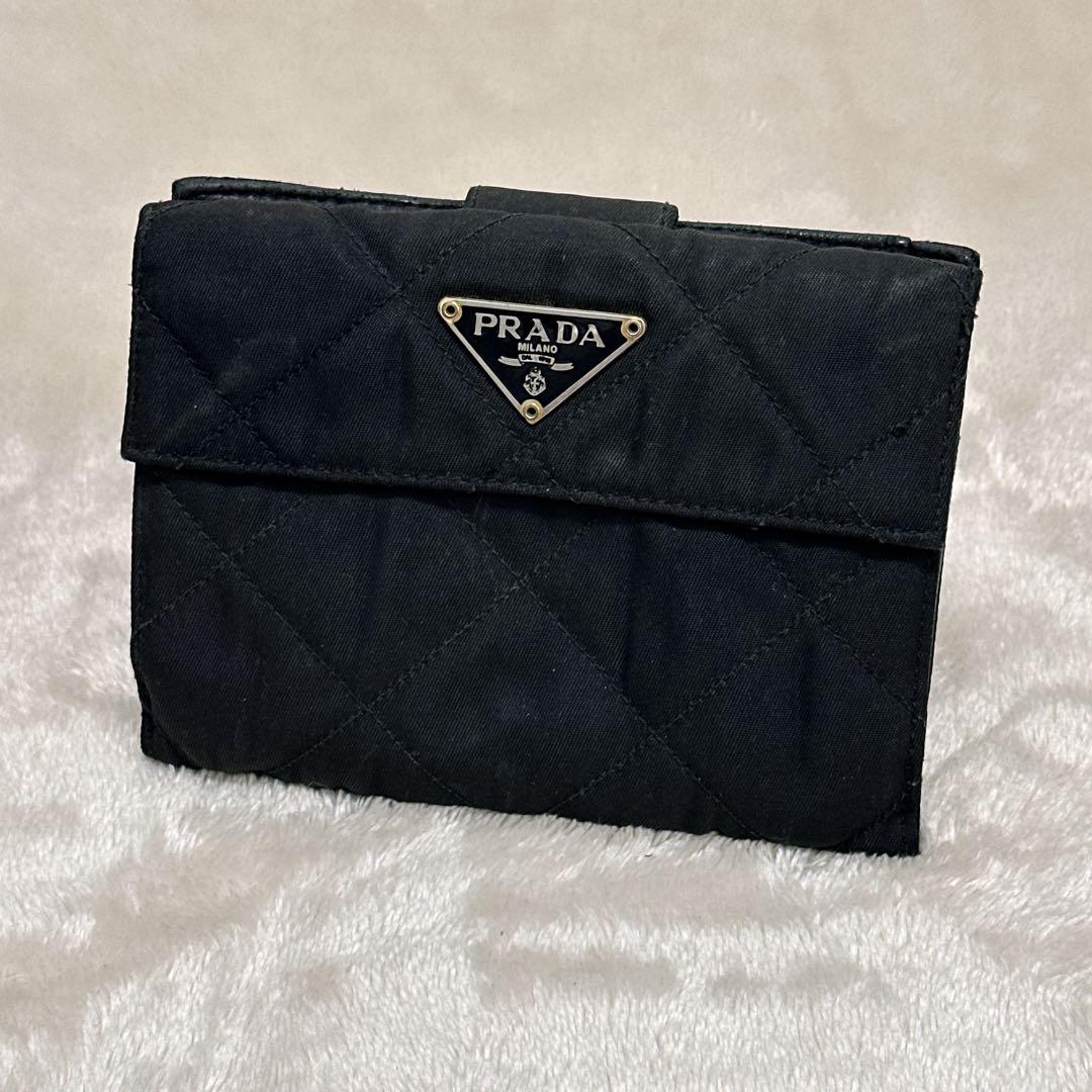 PRADA】ナイロン 三つ折り財布 ブラック 三角ロゴ 正規品 - メルカリ