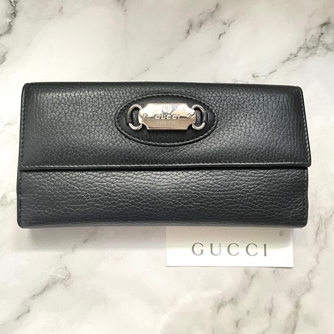 GUCCI グッチ　ブラックレザー 長財布 シルバー金具　極美品　1010-② GUCCI Gクリップ ブラックレザー 長財布 シルバー金具 トムフォード期