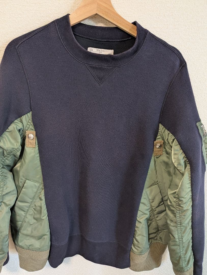 sacai MA-1 ドッキングスウェット トレーナー ネイビー×カーキ 2 sacai（サカイ） SCM-221 スウェット ネイビー/カーキ サイズ1