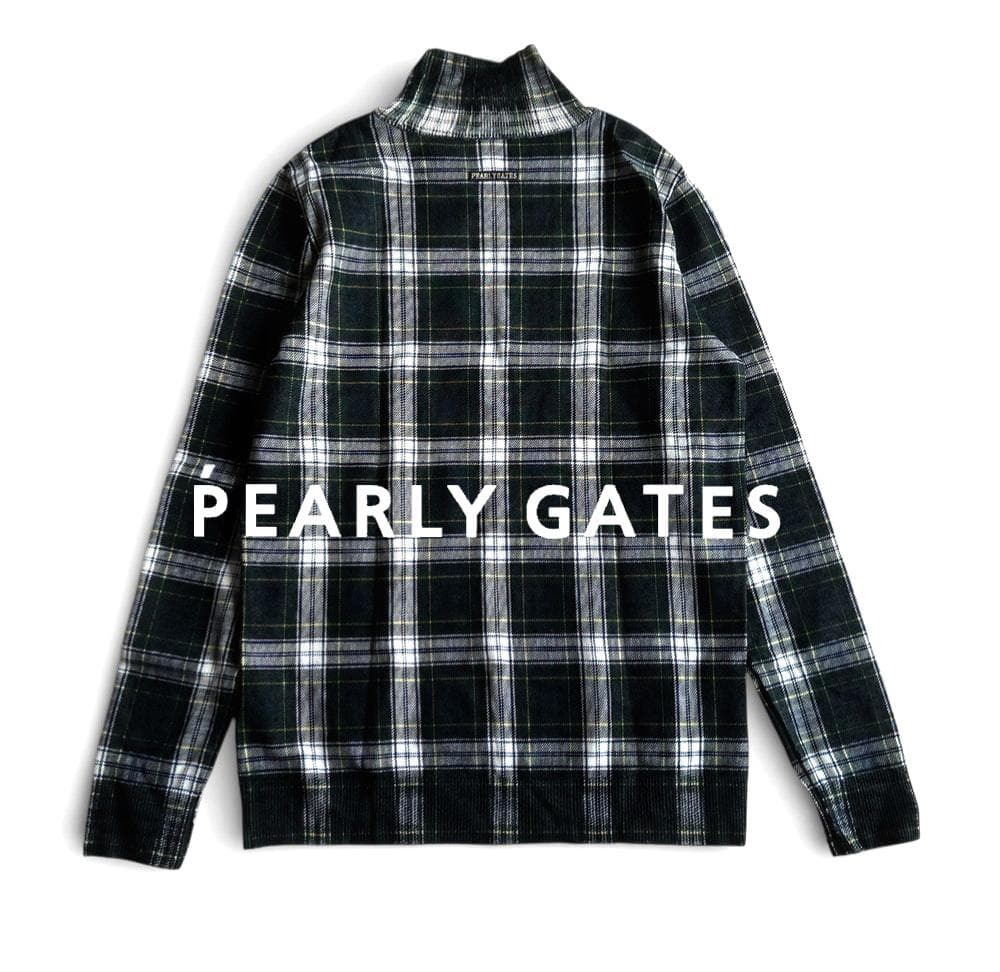 美品 パーリーゲイツ 春にも ライトウール100% チェック柄ハイネック