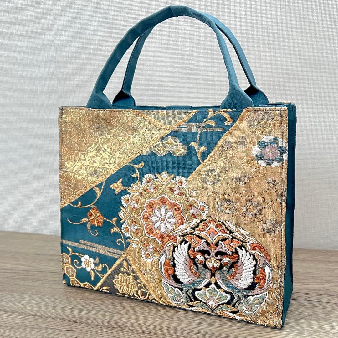 正倉院文様 金糸袋帯のフォーマルバッグ 帯リメイク 正絹 一点物 卒業