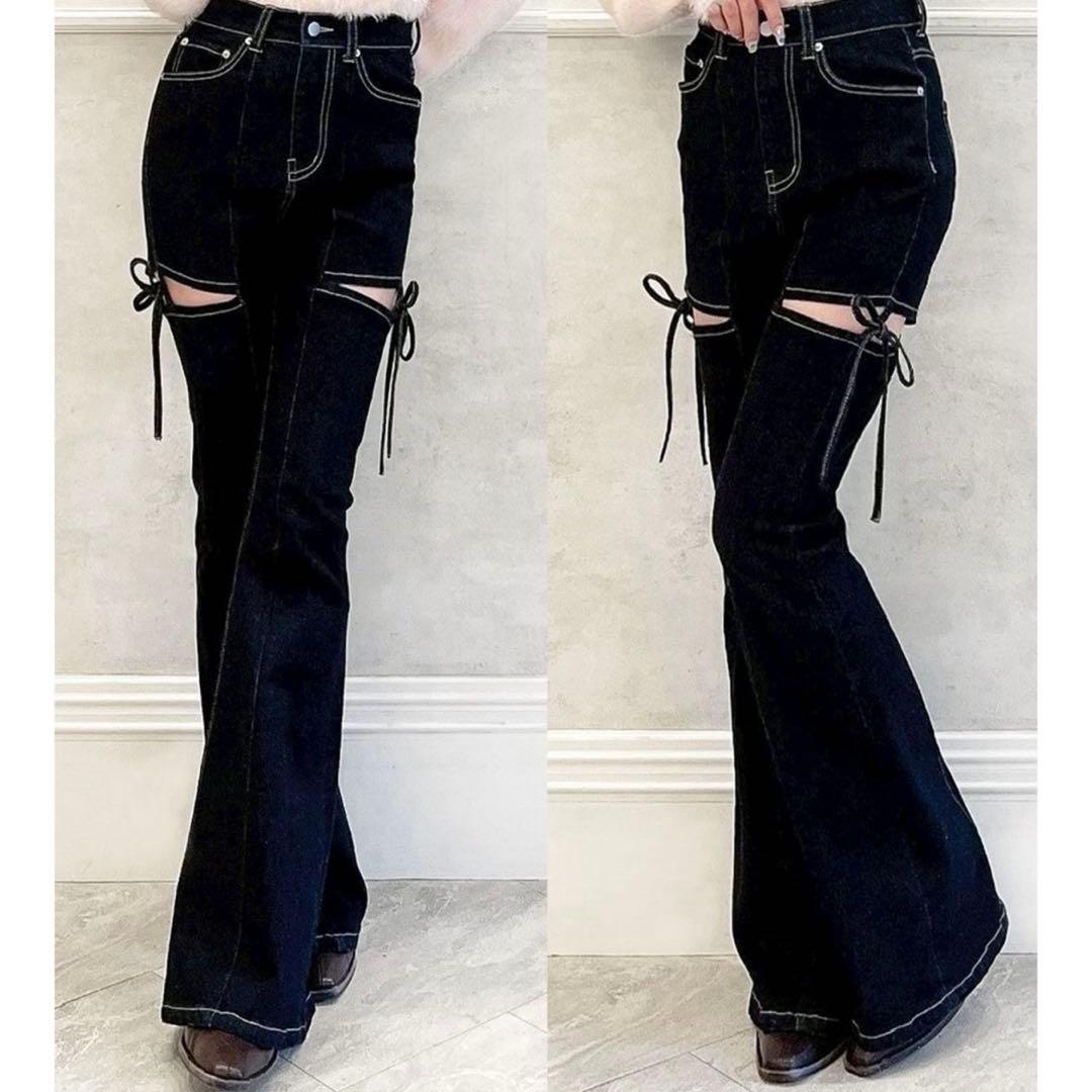 RESEXXY カットアウトリボンデニムパンツ ブラック リゼクシー RESEXXY カットアウトリボンデニムパンツ （BLK