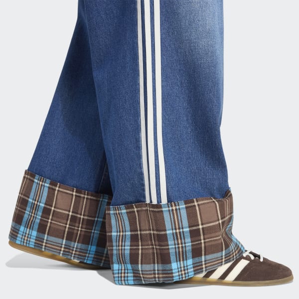 アディダス チェック シーム付きビンテージ ワイド レッグ ジーンズ