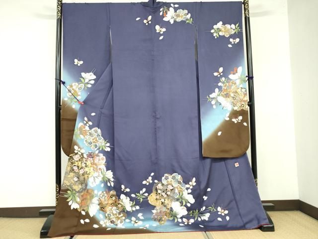 平和屋着物○女優・後藤久美子ブランド 振袖 舞蝶花文 暈し染め 金彩