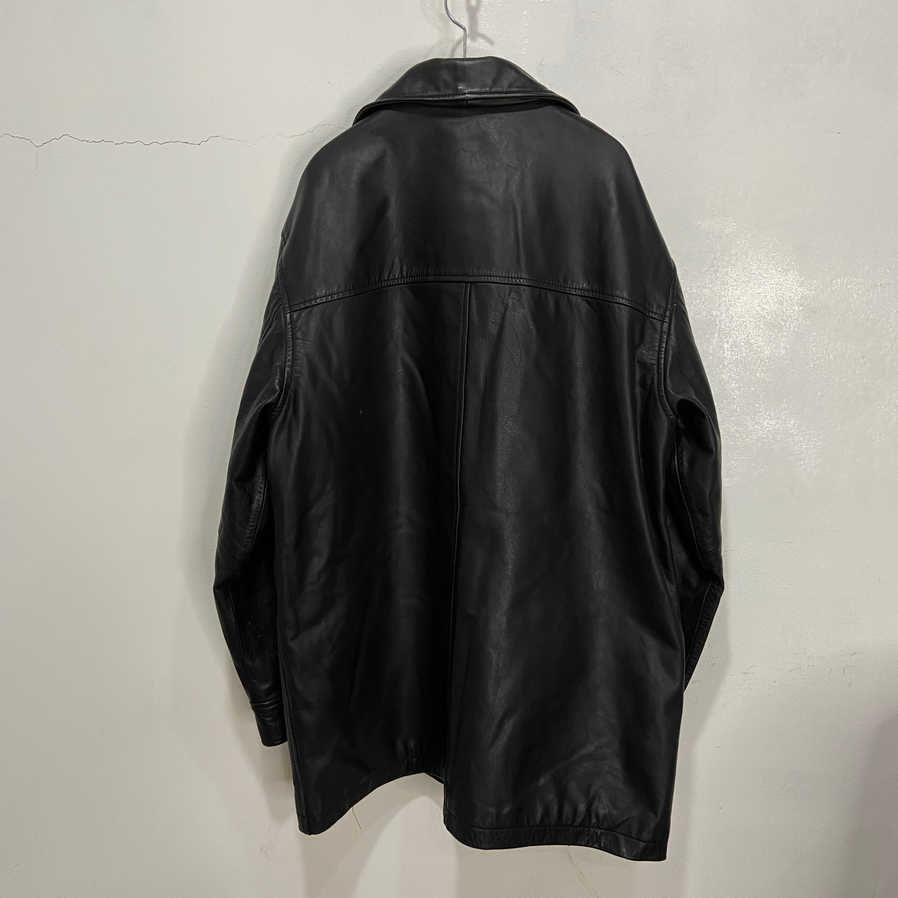90s GAP オールドギャップ レザージャケット 本革 カーコート 黒 L