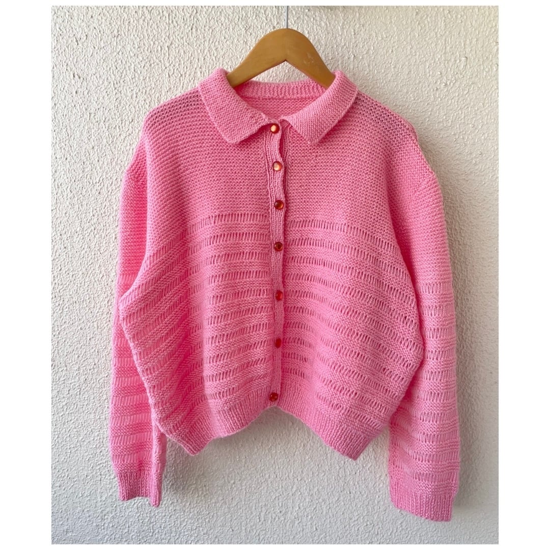 フランス買付 ヴィンテージ ニットカーディガン ハンドニット 襟付き