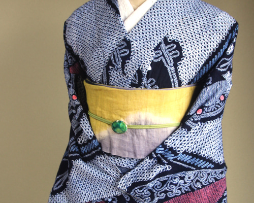 ◇アウトレット◇現代 有松鳴海絞 浴衣◇【濃紺他】縦縞とオリエンタル