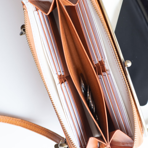 がま口お財布ショルダー ブラウン 長財布 レディース 日本製 姫路