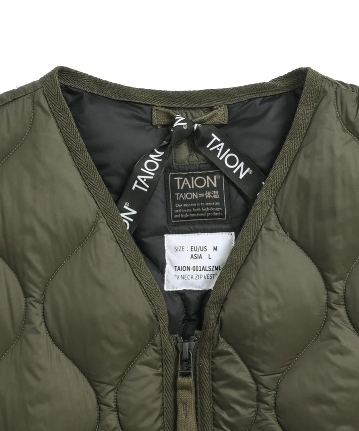 TAION - Military V-Neck W-Zip Down Vest (Soft Shell) - D. Olive