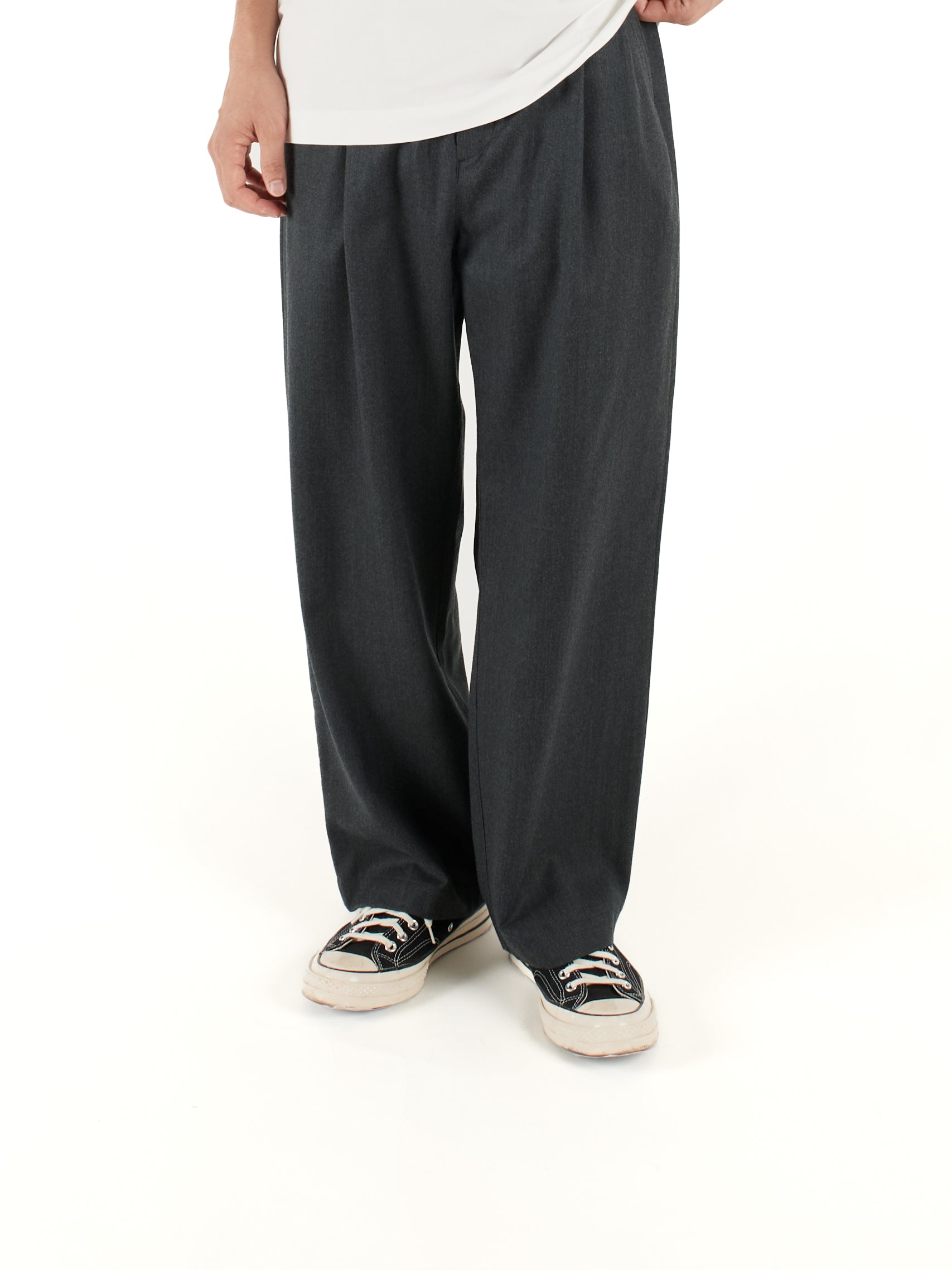 Super130's WORSTED WOOL LIGHT MILLED WIDE PANTS｜TOP GRAY – Cornier